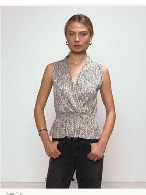 Nation Los Angeles Nina Wrap Front Top Abstract Animal Print Sleeveless - Small